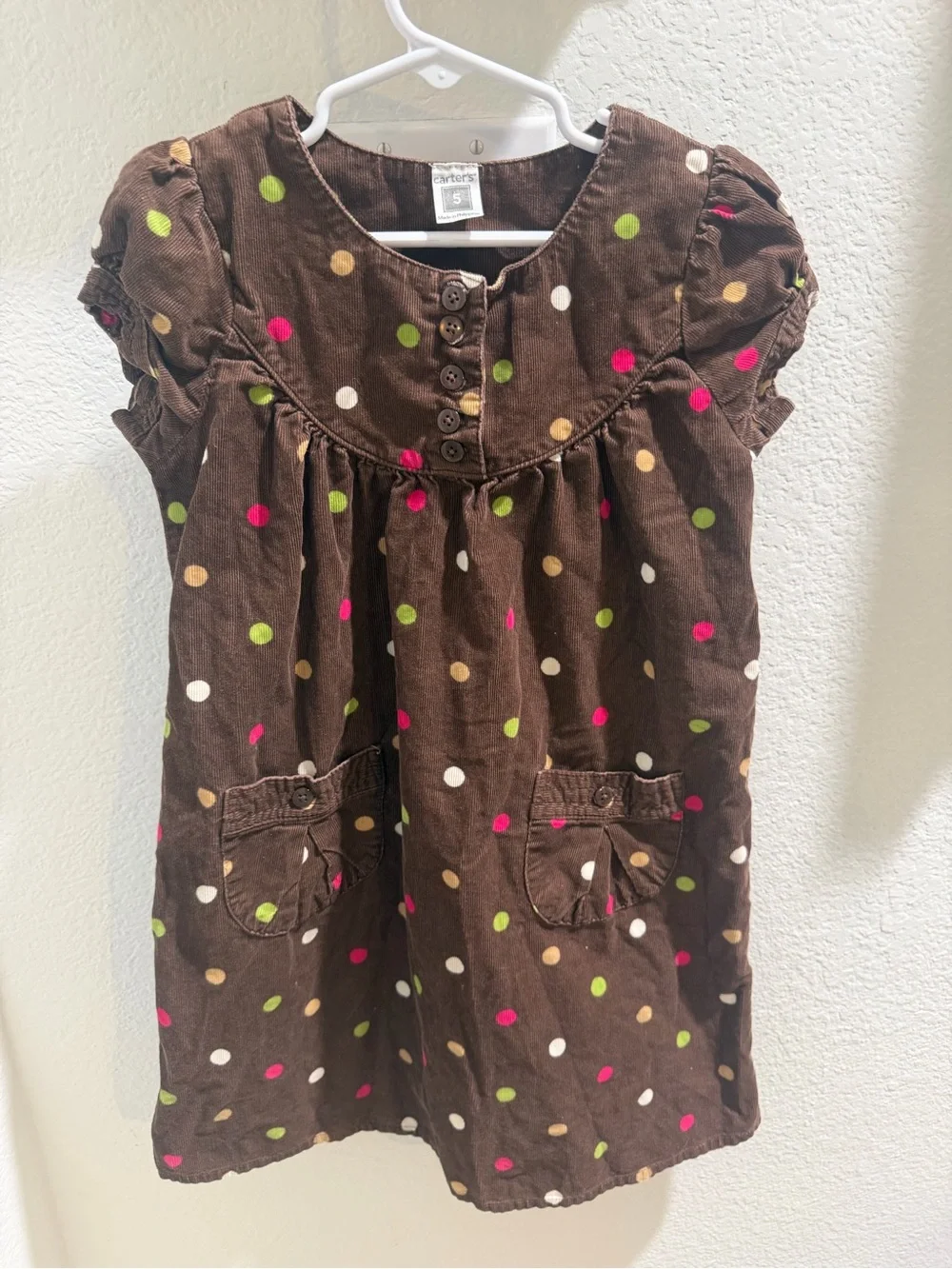 Carter's Brown Corduroy Dress with Multicolor Polka Dots